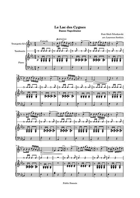 Le Lac Des Cygnes Swan Lake Act 3 No 22 Danse Napolitaine Piano Trumpet Piano Trompette Percussion Partitions Cantorion Partitions Gratuites Et Des Annonces De Concerts